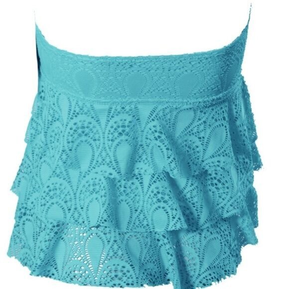 NWT Island Escape 6 Blue Tiered Fanned Crochet Halter Tankini Top #87182 - Picture 2 of 3